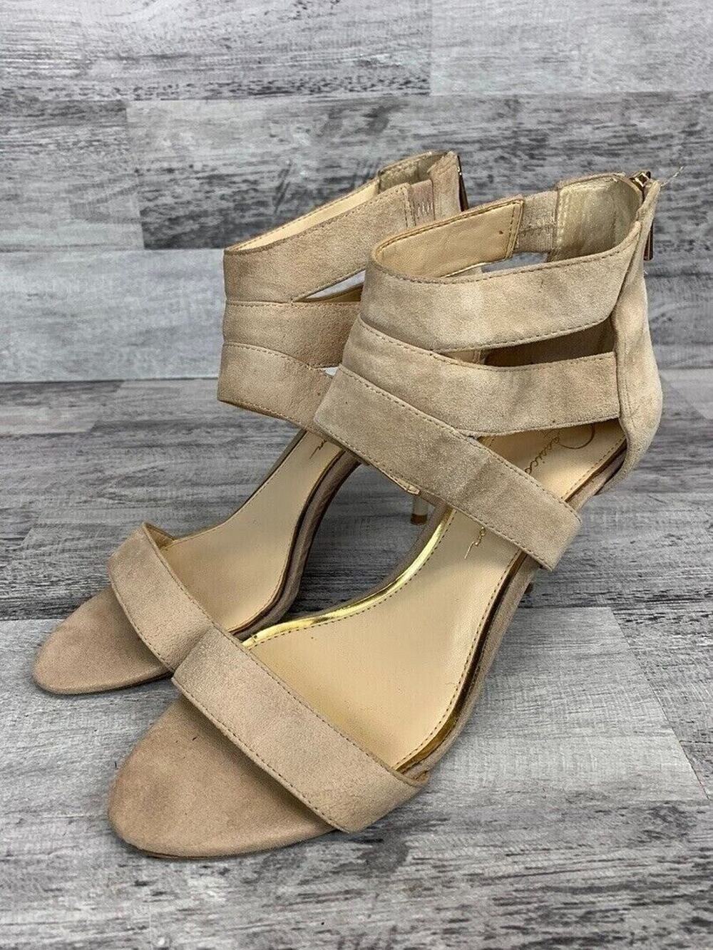 Jessica Simpson Womens Beige Strappy High Heel Sandals Size 8.5